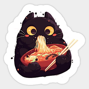 black cat eating noodles Sticker